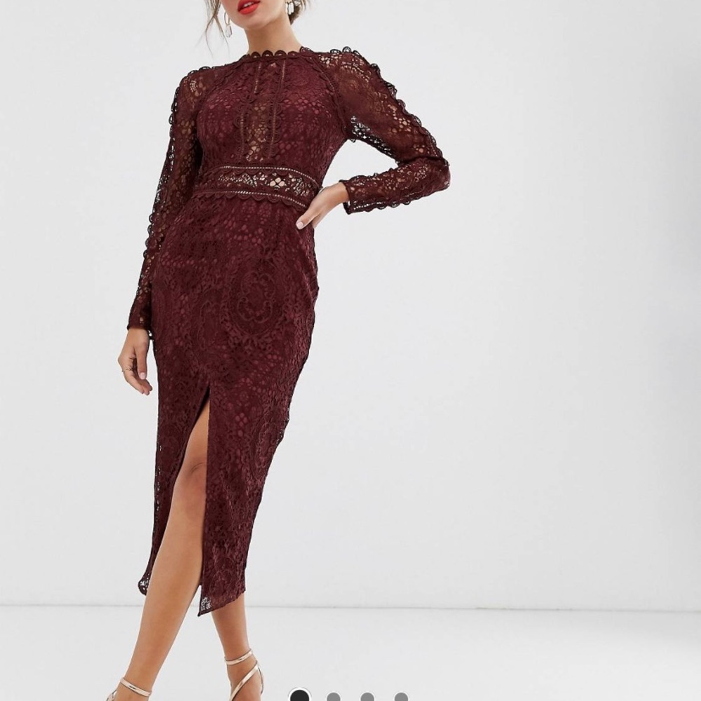 Red wine lace dress